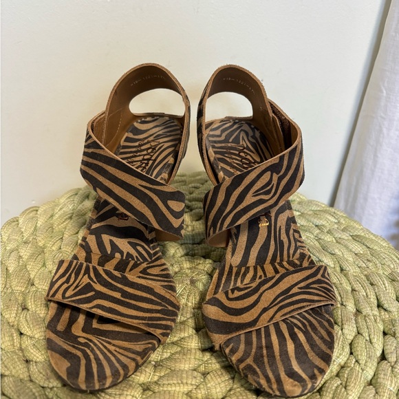 Pedro Garcia West Tan Black Zebra Suede Heel Sandals Size 37.5 - Picture 3 of 9